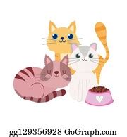 450 Cute Cats With Bowl Food Cartoon Clip Art | Royalty Free - GoGraph