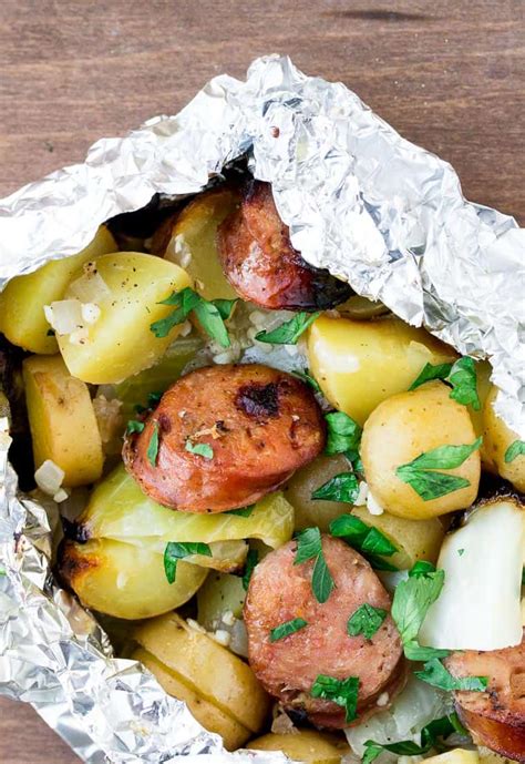 Sausage and Cabbage Foil Packets with Potatoes (grilled or baked) - Delicious Little Bites