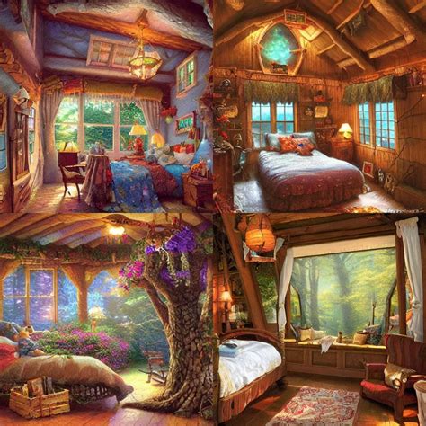 Cozy treehouse bedroom interior, Thomas Kinkade | Stable Diffusion | OpenArt