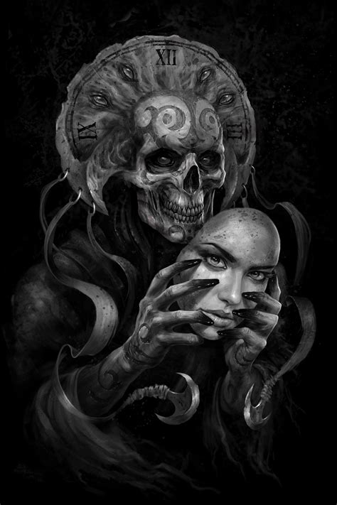 drawing, illustration, monochrome, portrait, fantasy art, mask, sculpture, skull, death, head ...