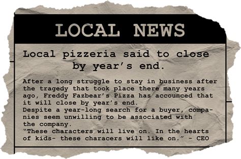 FNaF | Local Pizzeria Said to Close by Year's End. by UnderScoreYT on DeviantArt