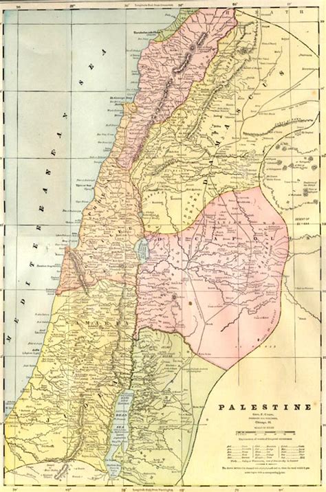 Map of the Holy Land Palestine 1888 With the Borders of Judea and ...