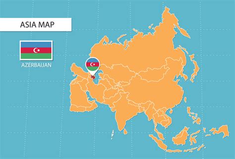 Azerbaijan map in Asia, icons showing Azerbaijan location and flags ...