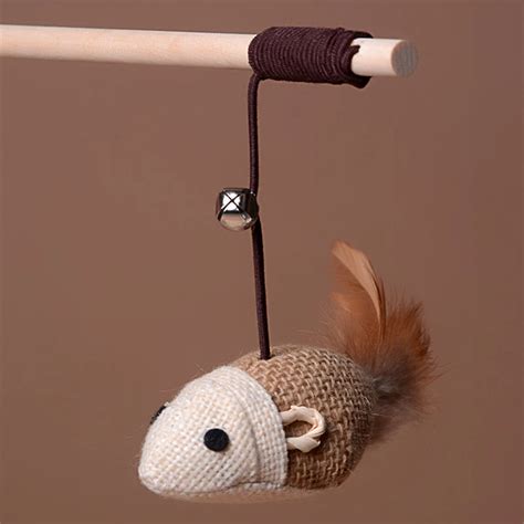 Cat Toys Faux Mouse Hanging Wooden Rod Training Elastic Rope Cat Bell Toys Pet Dangle Wand Funny ...