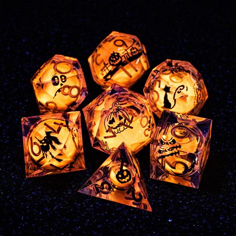 URWizards D&D Glow in the Dark Liquid Core Resin Engraved Dice Set ...