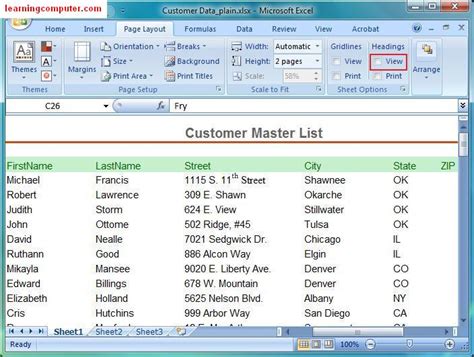 Microsoft Excel::Page Layout Tab