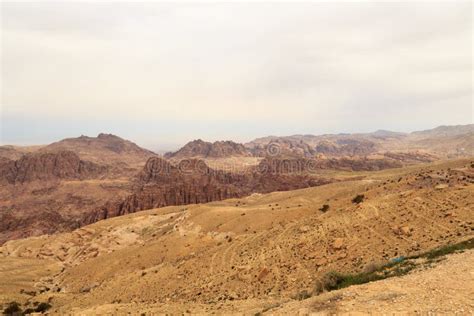 Arabah Valley Desert Panorama with Mountains, Jordan Stock Photo ...