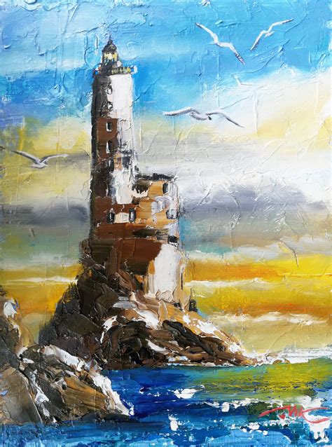 Lighthouse Oil Painting Original Art Seascape Painting Impasto | Etsy