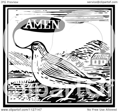 Clipart Of A Retro Vintage Black And White Bird Saying Amen - Royalty ...