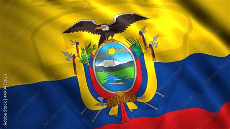 Ecuador flag waving animation with an eagle spreading its wings. Motion. Ecuador country ...