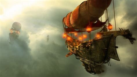 Airship digital wallpaper, airships, fantasy art, digital art, sky HD wallpaper | Wallpaper Flare