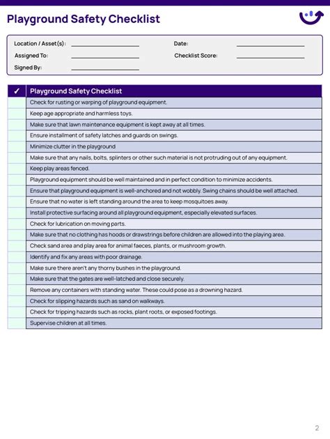 Playground Safety Checklist | Xenia Templates