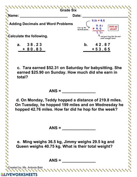 Adding Decimals with Word Problems worksheet | Decimal word problems, Word problems, Word ...