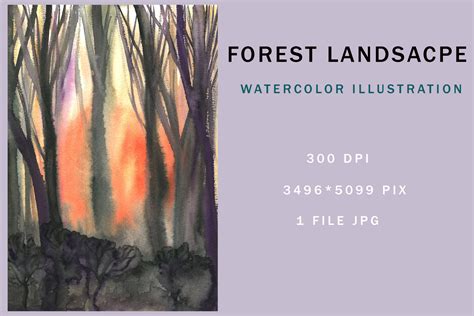 Watercolor Forest Landscape Graphic by yuliamirgalimova · Creative Fabrica