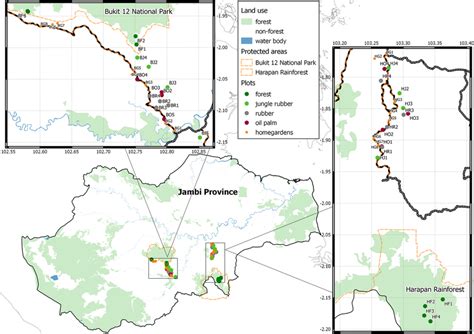 Map of the plots and homegardens in Jambi Province, Sumatra ...