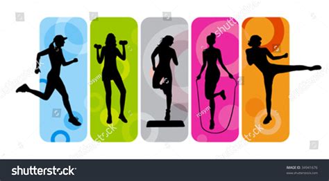 Fitness Silhouettes On Abstract Background Stock Vector 34941676 - Shutterstock