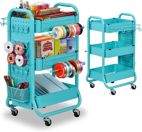 3-Tier Utility Storage Rolling Cart with Pegboard, Australia | Ubuy