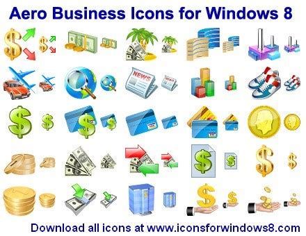 Aero Business Icons for Windows 8 Main Window - Icons for Windows 8 - A collection of 285 aero ...