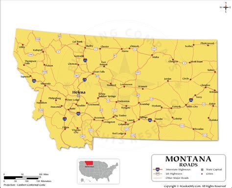 Montana Road Map with Interstate Highways and US Highways