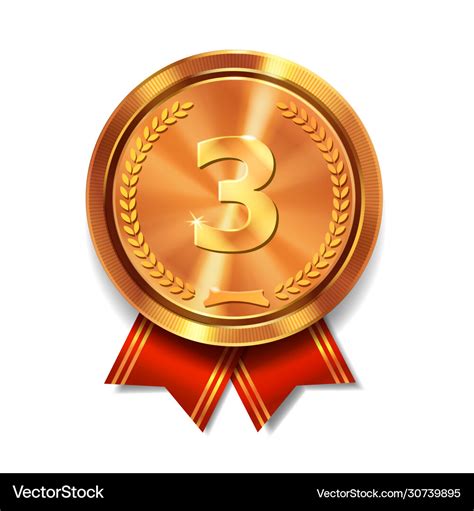 Bronze medal with red ribbon 3rd place award Vector Image