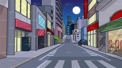 City Street At Night Background Cartoon Clipart Vector - FriendlyStock