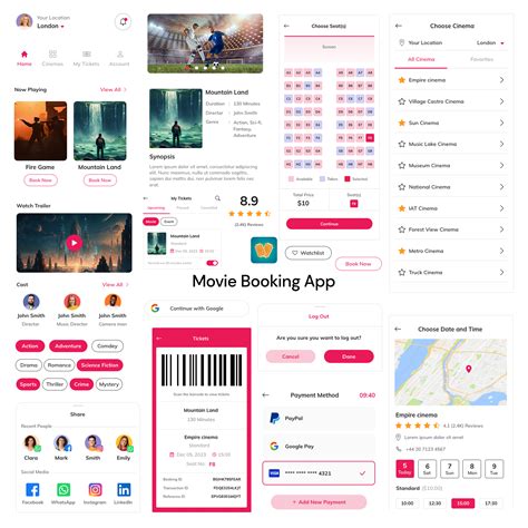 Wireframe UI pack for Movie booking app pack