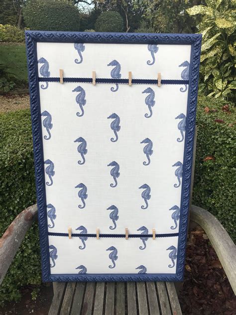 Seahorse Fabric Pin Board, vintage style blue painted frame | Fabric pin board, Fabric pin ...