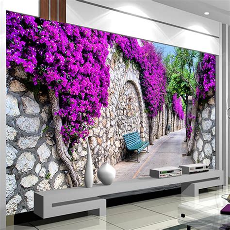 Fashionable Interior Design Purple Wall Trail 3D Wallpaper For Walls Living Room TV Backdrop ...