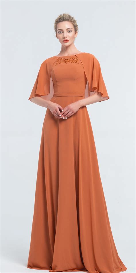 Modest Terracotta Bridesmaid Dresses with Caplet Bridesmaid Dresses Canada, Bridesmaid Dresses ...