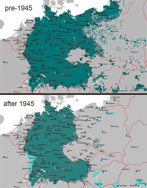 Map of German speaking areas pre-1945 & after 1945 : MapPorn