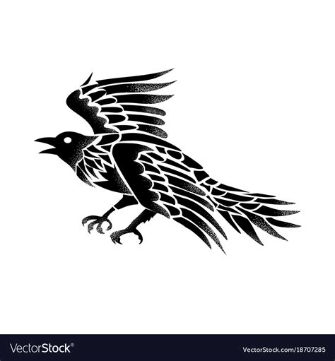 Raven flying side tattoo Royalty Free Vector Image