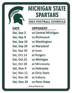 Printable 2023 Michigan State Spartans Football Schedule