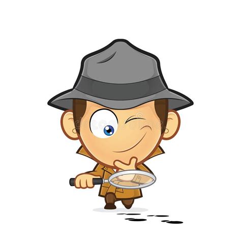 Detective investigating a track of footprints. Clipart picture of a detective cartoon character ...