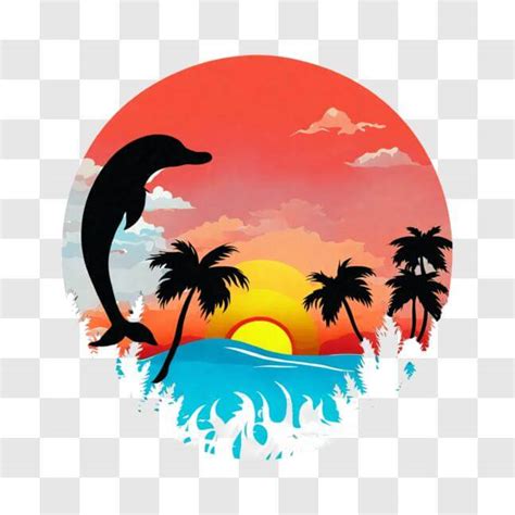 Download Silhouette of Dolphin at Sunset with Palm Trees PNGs Online - Creative Fabrica