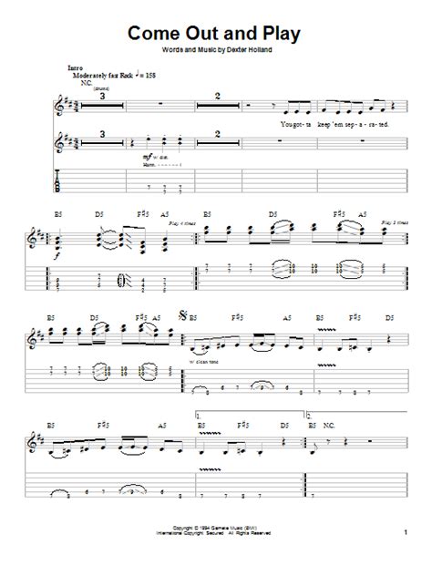 Come Out And Play by The Offspring - Guitar Tab Play-Along - Guitar ...