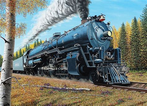 Santa Fé, locomotive, painting, railways, steam, vintage, artwork, HD ...