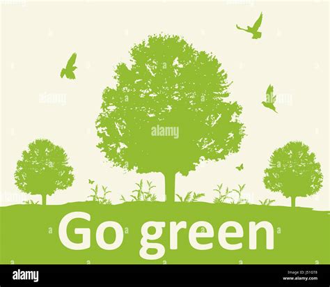 Green background with tree and birds. Ecology concept. Go green ...