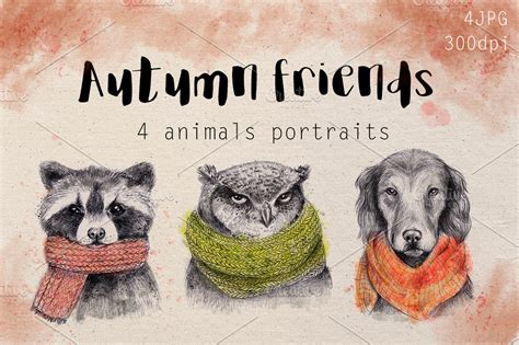 Autumn animals portraits ~ Illustrations ~ Creative Market