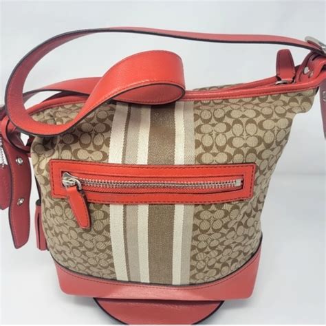 Coach | Bags | Coach Leather And Canvas Shoulder Bagin Orange And Tanin ...