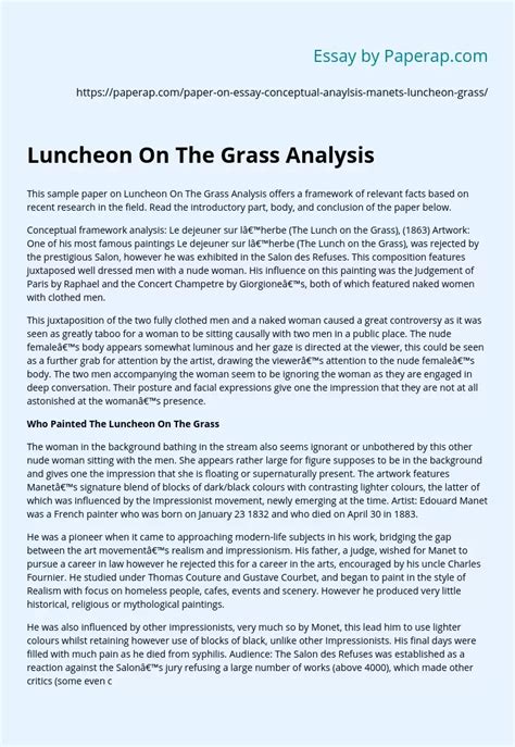 Luncheon On The Grass Analysis Free Essay Example