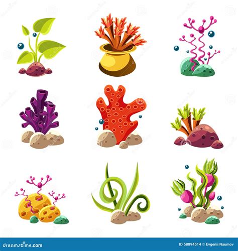 Cartoon Underwater Plants And Creatures Vector Illustration ...