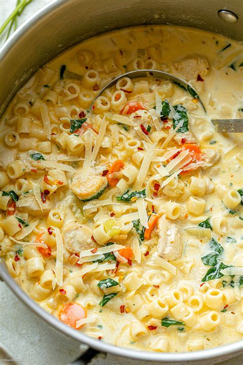 Creamy Chicken Soup with Pasta and Spinach | Chicken pasta soup recipe ...