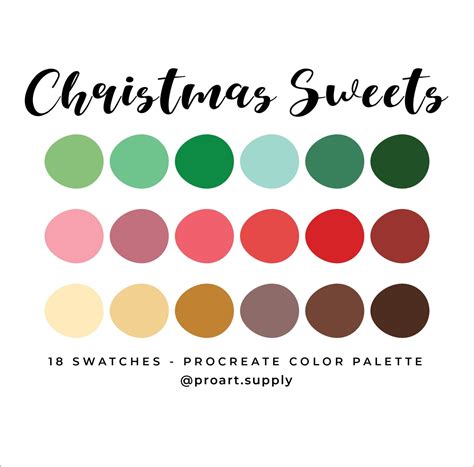 CHRISTMAS SWEETS PROCREATE Color Palette Hex Codes Red, Green, Brown ...