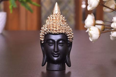 Buy BHAGVATI Black Golden Gautam Buddha Head Murti Sculpture Statue Puja/Car Dashboard Idol for ...