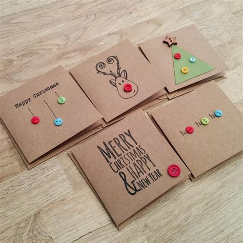 Pack of 5 cute handmade Christmas cards with buttons | Etsy Homemade ...