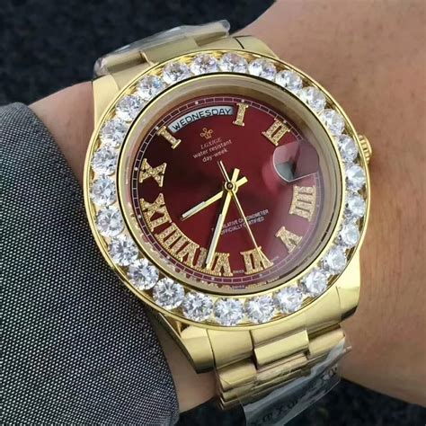 Gold Big Diamond Brand Iced Out Watch Day Date President 2813 ...