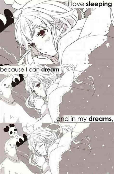 two anime characters with the caption i love sleeping because i can ...