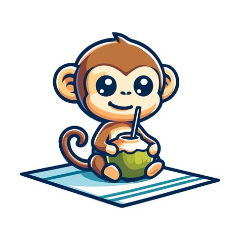 cute monkey drinking coconut icon character 45553444 PNG