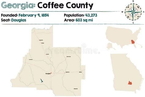 Map of Coffee County in Georgia Stock Vector - Illustration of highway ...