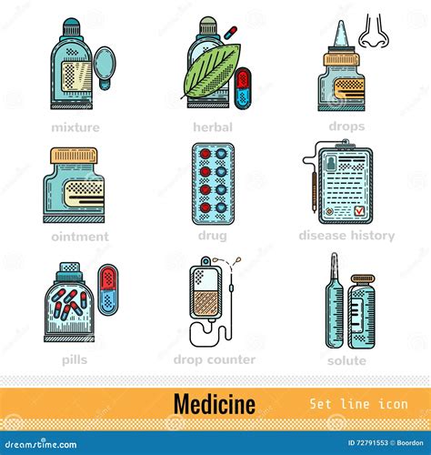 Set of Color Kinds of Medicine Outline Web Icons Stock Vector ...